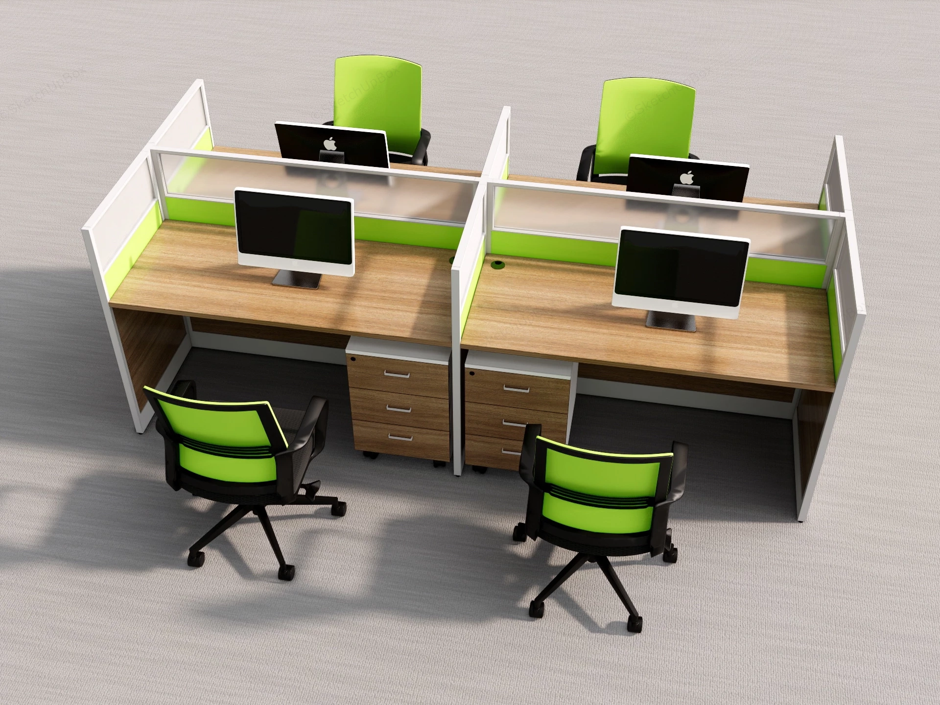 4 Person Office Workstation sketchup model preview - SketchupBox