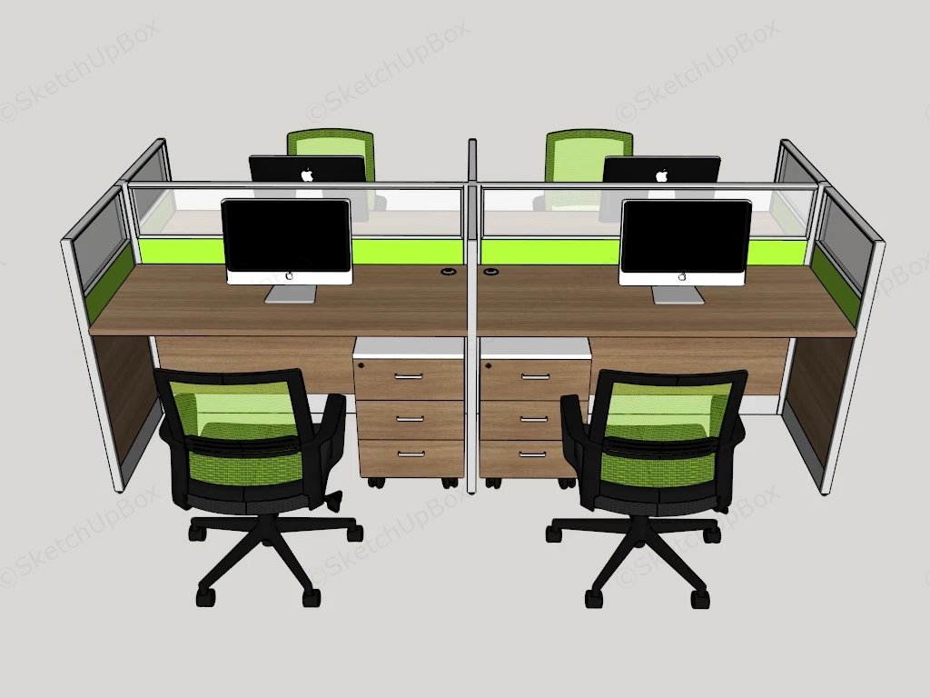 4 Person Office Workstation sketchup model preview - SketchupBox