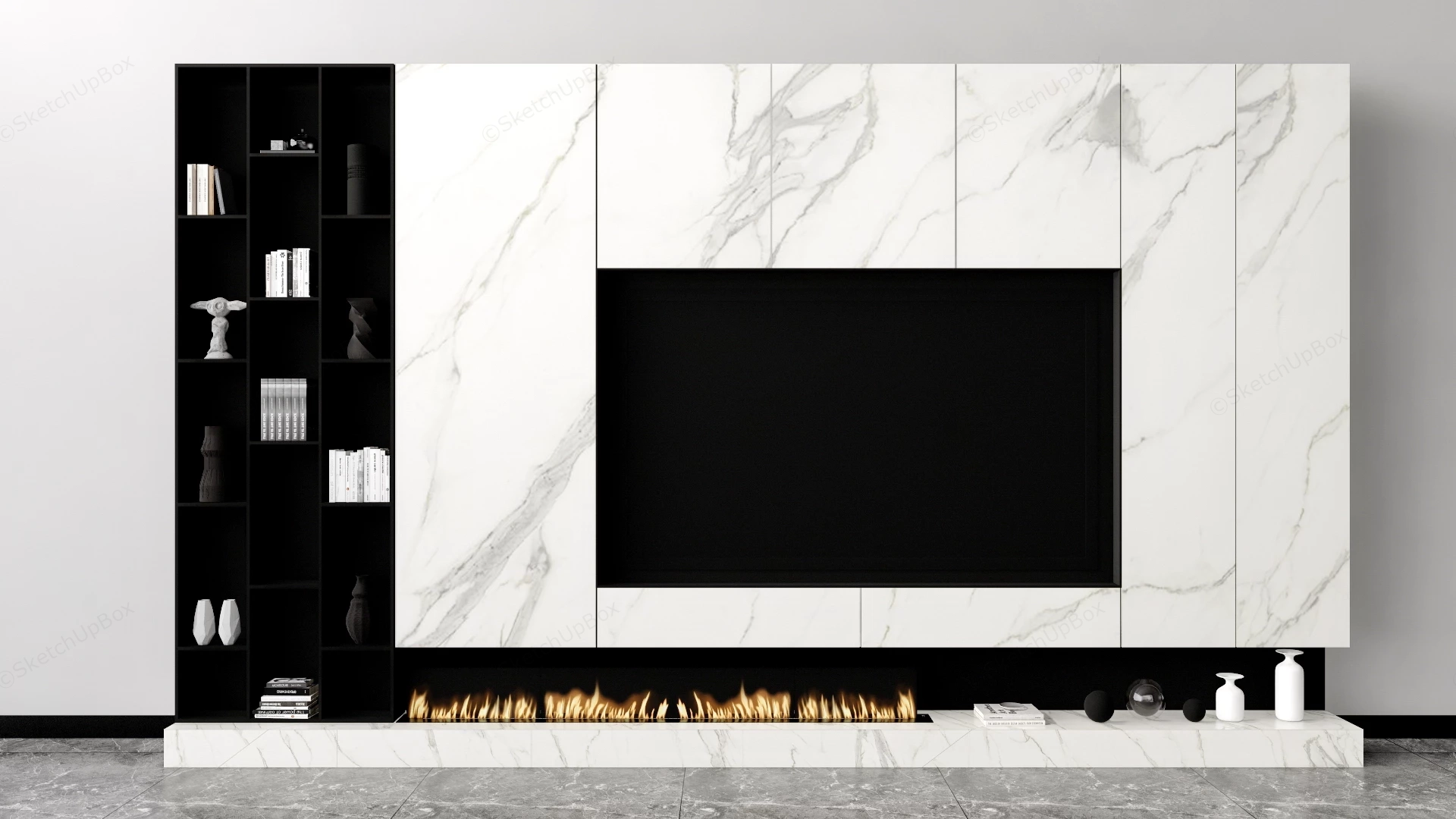 White Marble TV Feature Wall sketchup model preview - SketchupBox