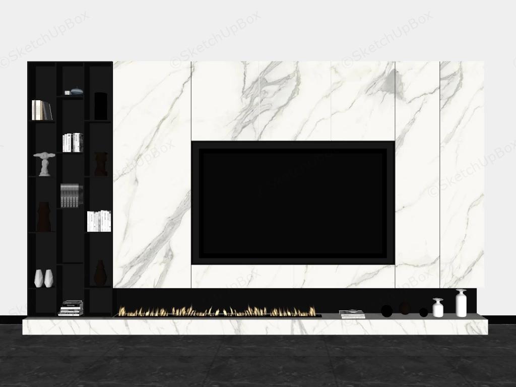 White Marble TV Feature Wall sketchup model preview - SketchupBox