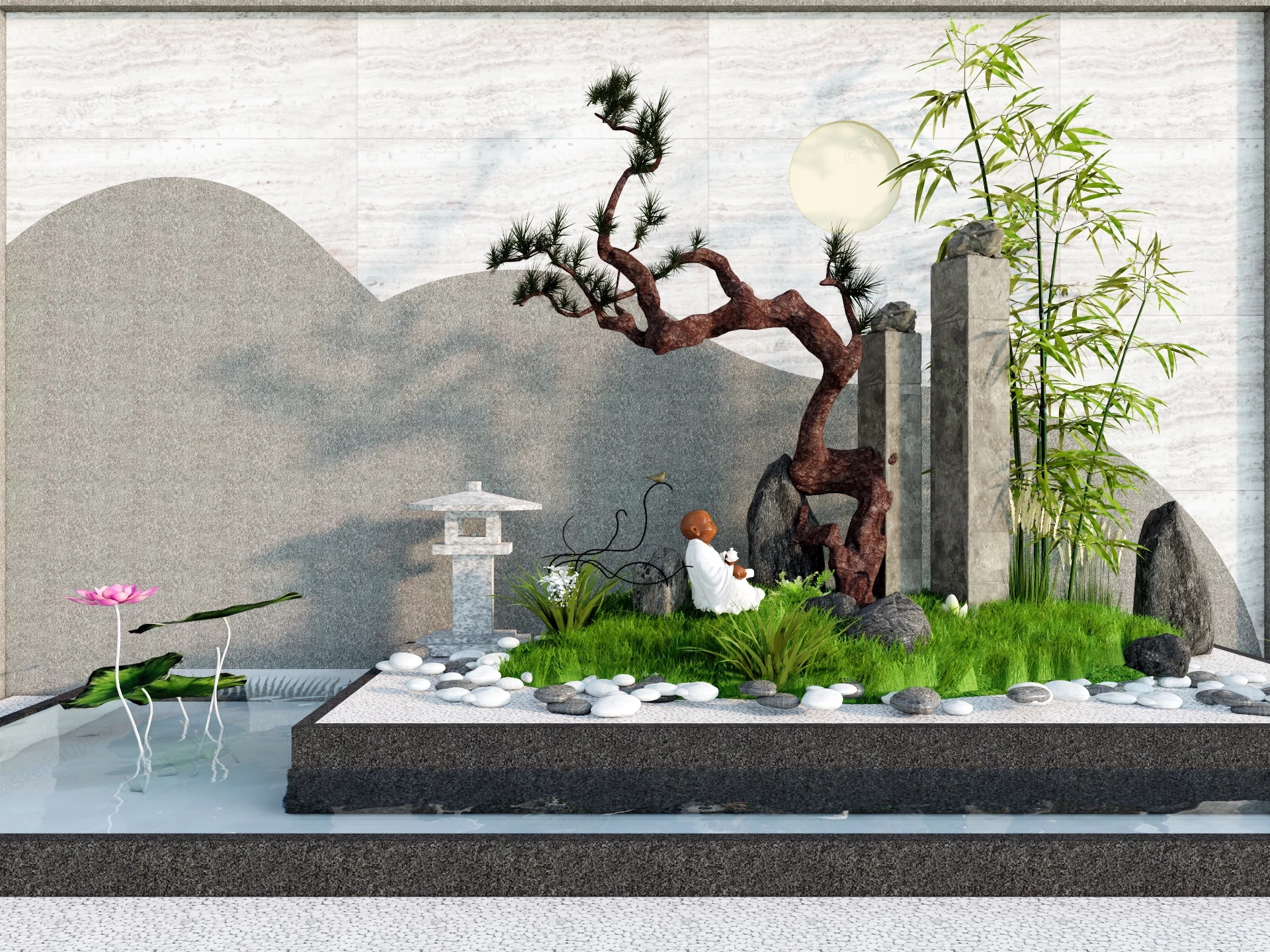 Backyard Small Zen Garden Ideas sketchup model preview - SketchupBox