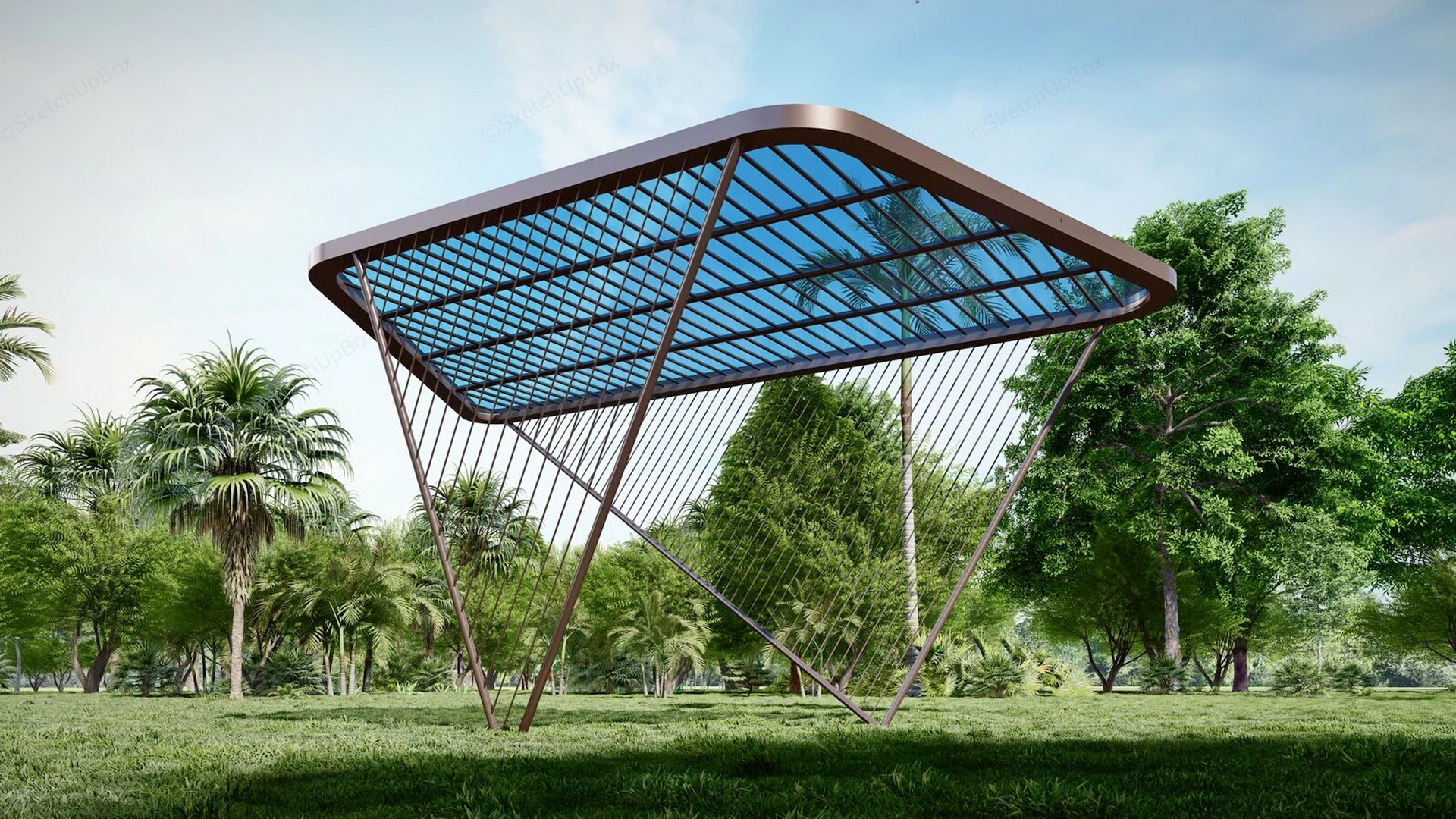 Metal Park Shade Structure sketchup model preview - SketchupBox