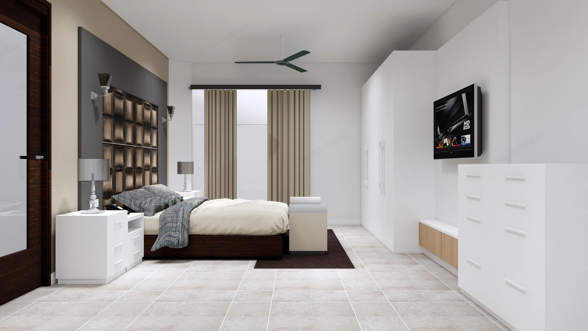 Modern Retro Bedroom sketchup model preview - SketchupBox
