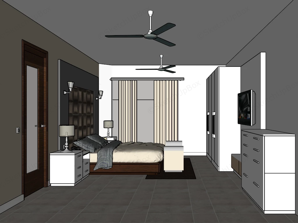 Modern Retro Bedroom sketchup model preview - SketchupBox