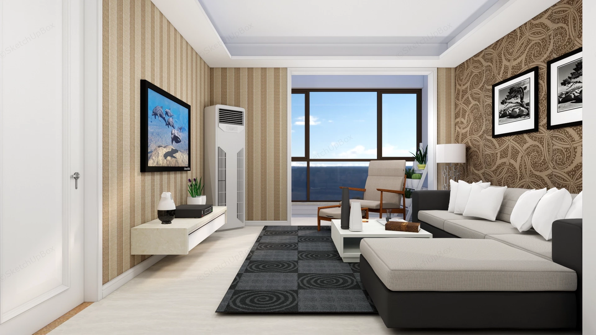 Beige Living Room sketchup model preview - SketchupBox