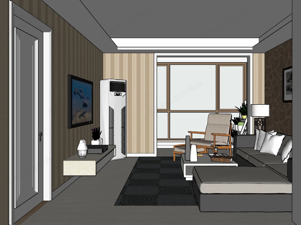 Beige Living Room sketchup model preview - SketchupBox