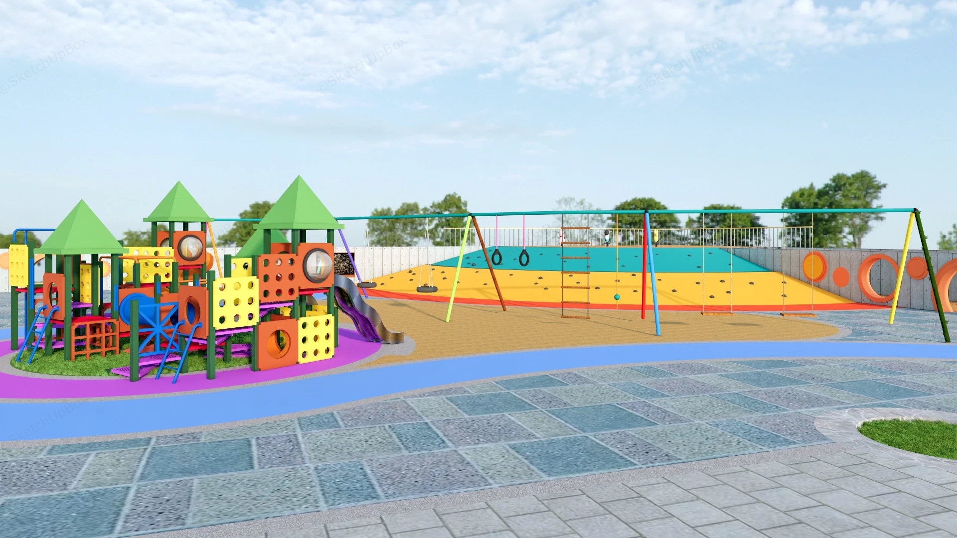 Community Park Playground Equipment sketchup model preview - SketchupBox