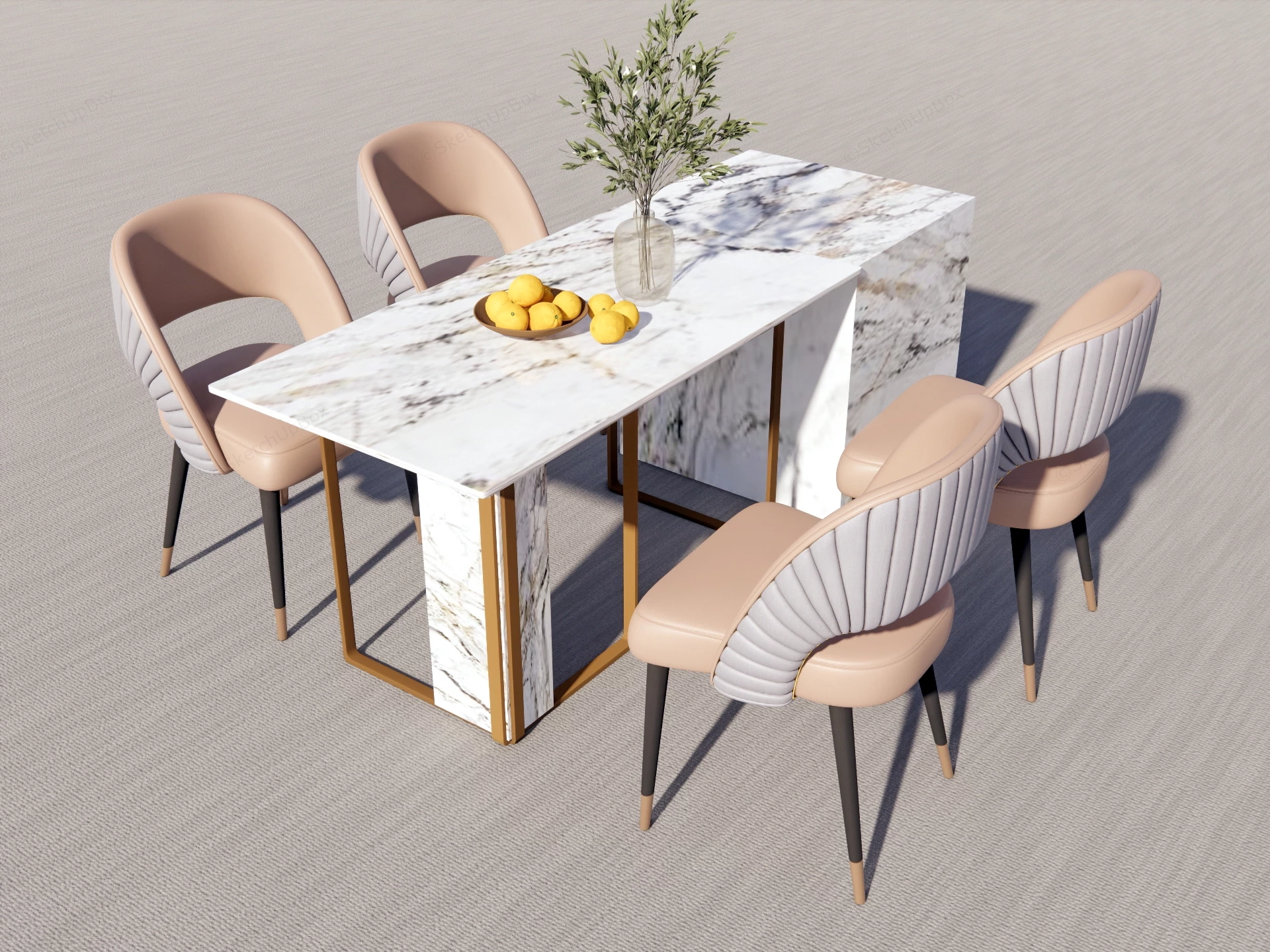 Marble Kitchen Island Dining Set sketchup model preview - SketchupBox