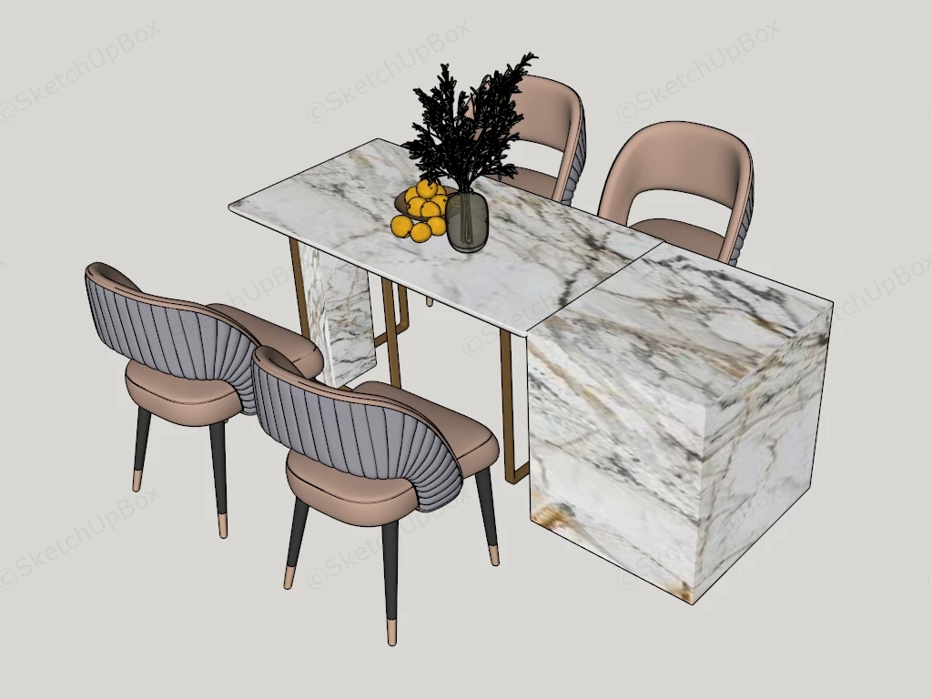 Marble Kitchen Island Dining Set sketchup model preview - SketchupBox