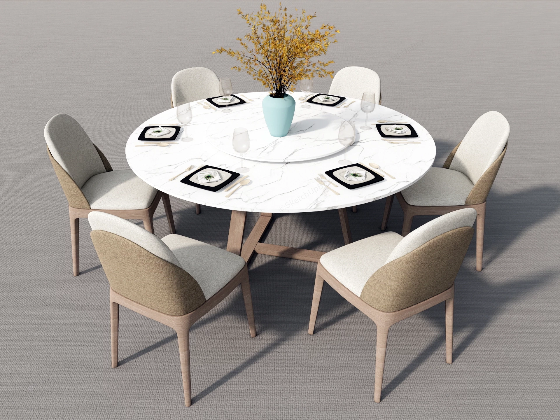 7 Piece Round Banquet Table Set sketchup model preview - SketchupBox