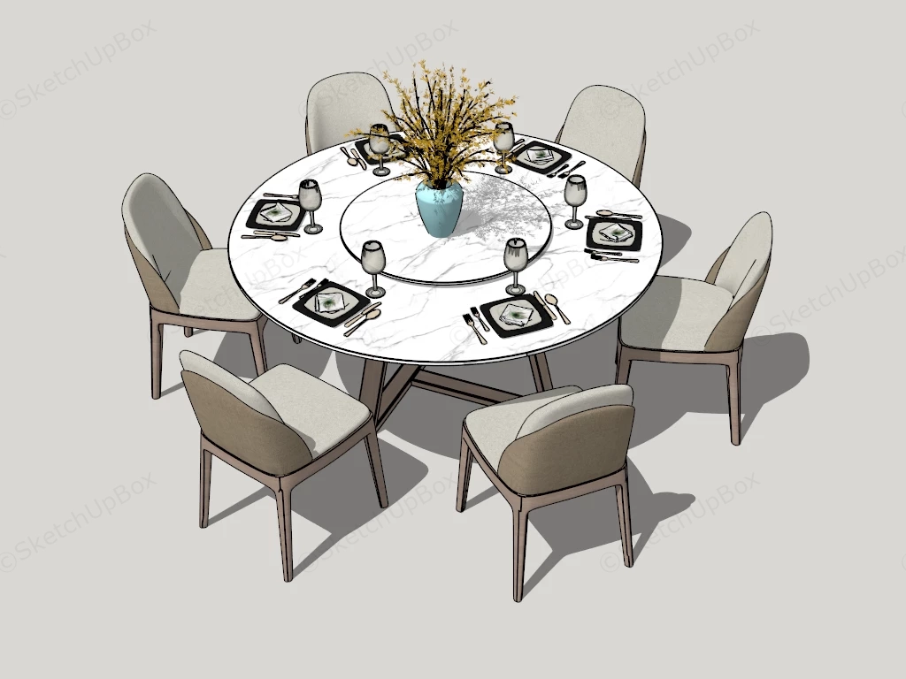 7 Piece Round Banquet Table Set sketchup model preview - SketchupBox