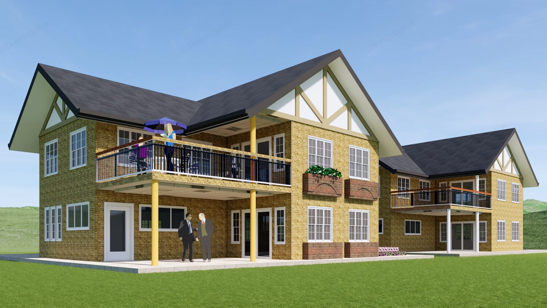 2 Story Brick House sketchup model preview - SketchupBox