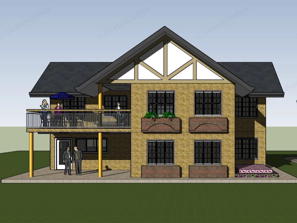 2 Story Brick House sketchup model preview - SketchupBox
