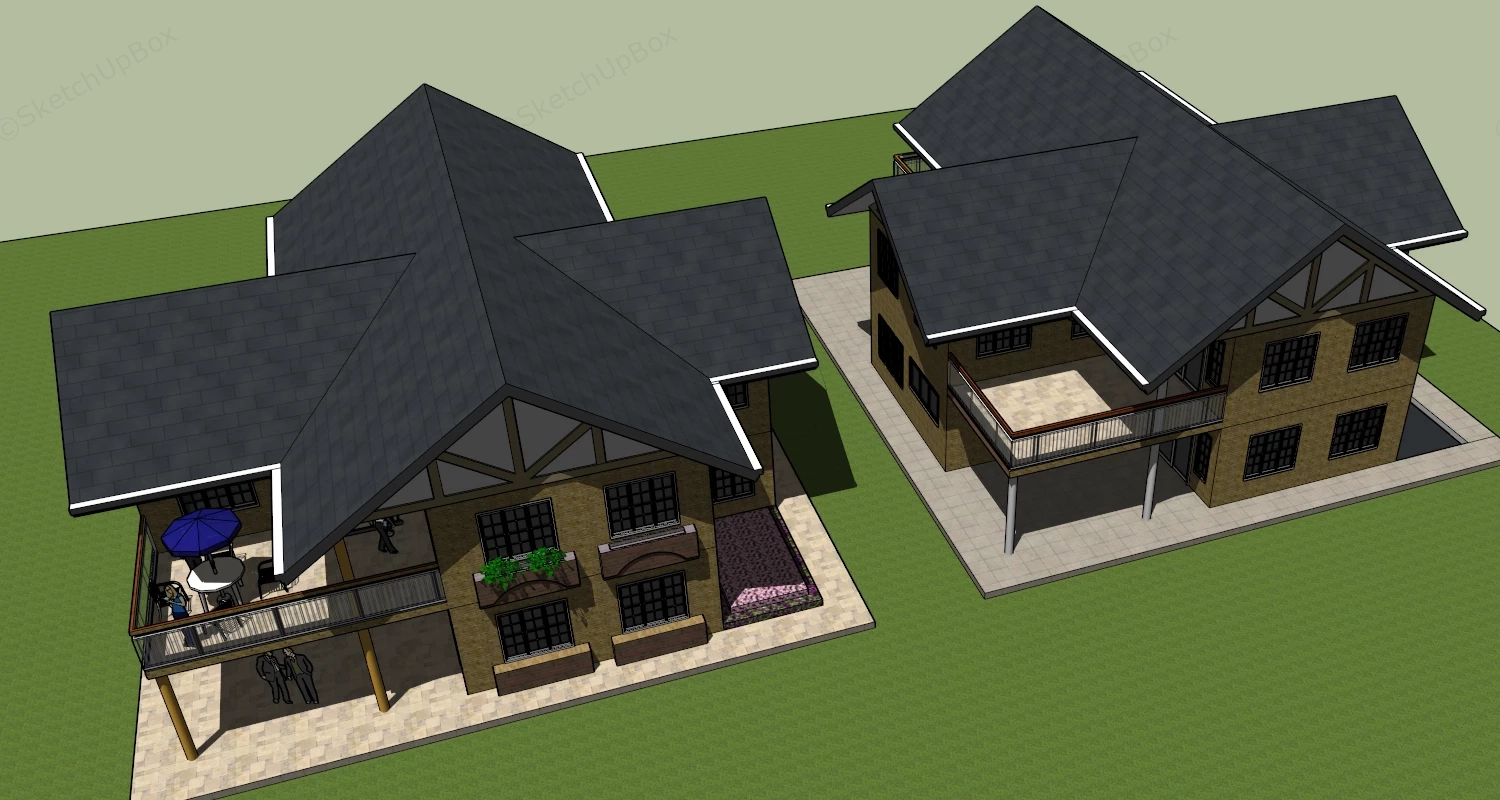 2 Story Brick House sketchup model preview - SketchupBox