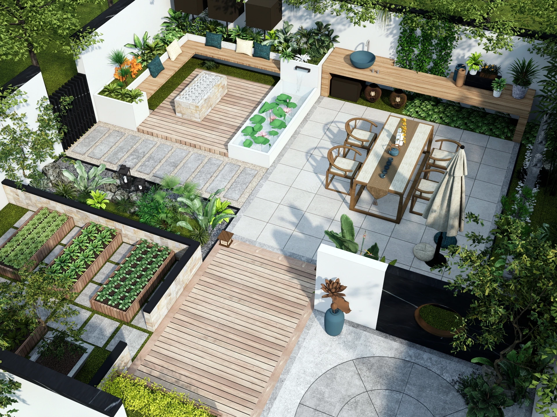 BackYard Patio Landscaping Ideas sketchup model preview - SketchupBox