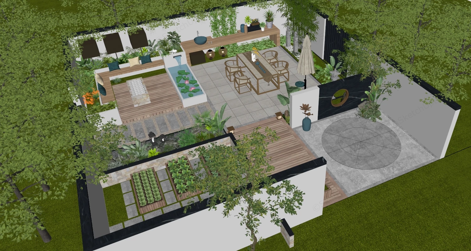 BackYard Patio Landscaping Ideas sketchup model preview - SketchupBox
