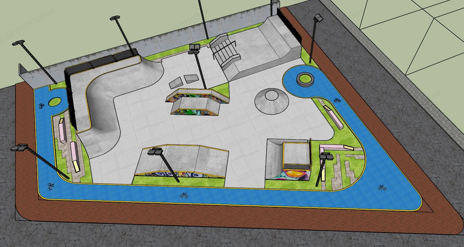 Outdoor Skate Park sketchup model preview - SketchupBox