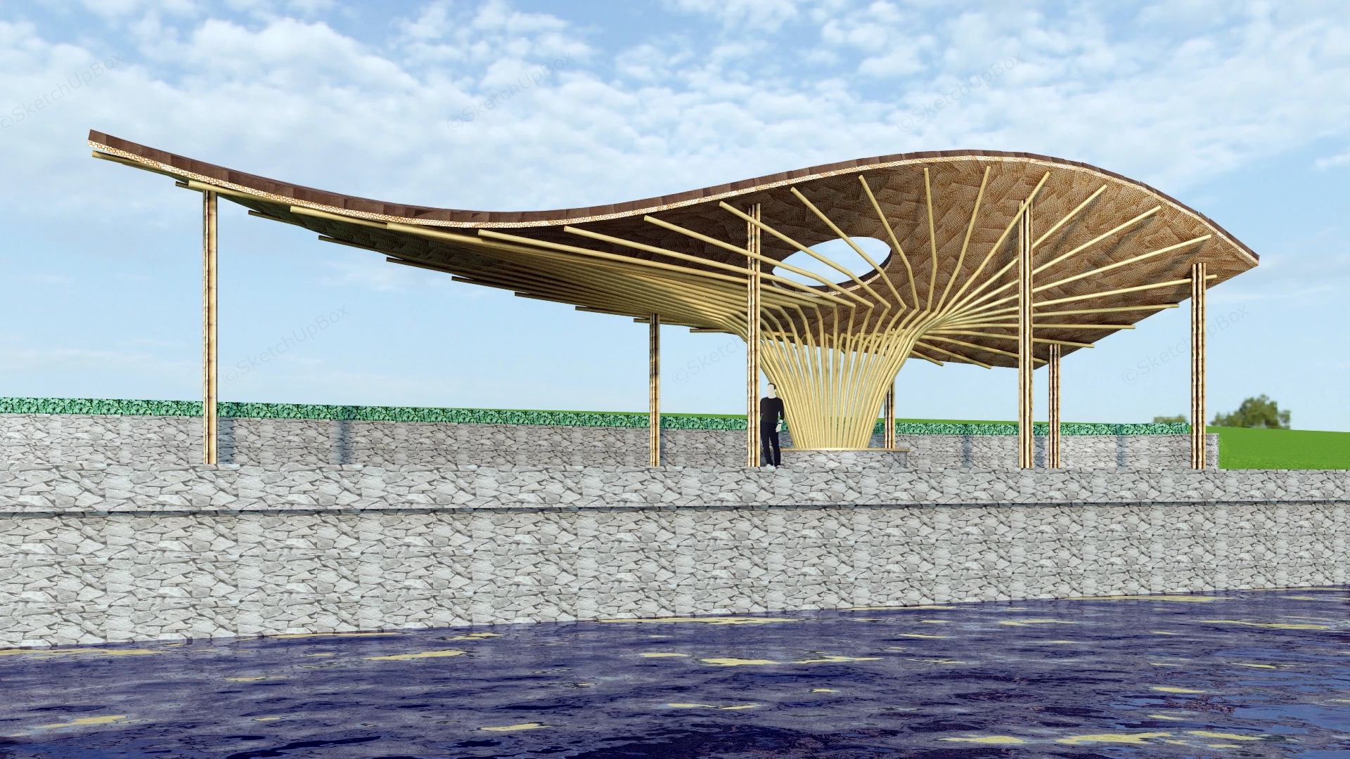 Curved Bamboo Shade Structure sketchup model preview - SketchupBox