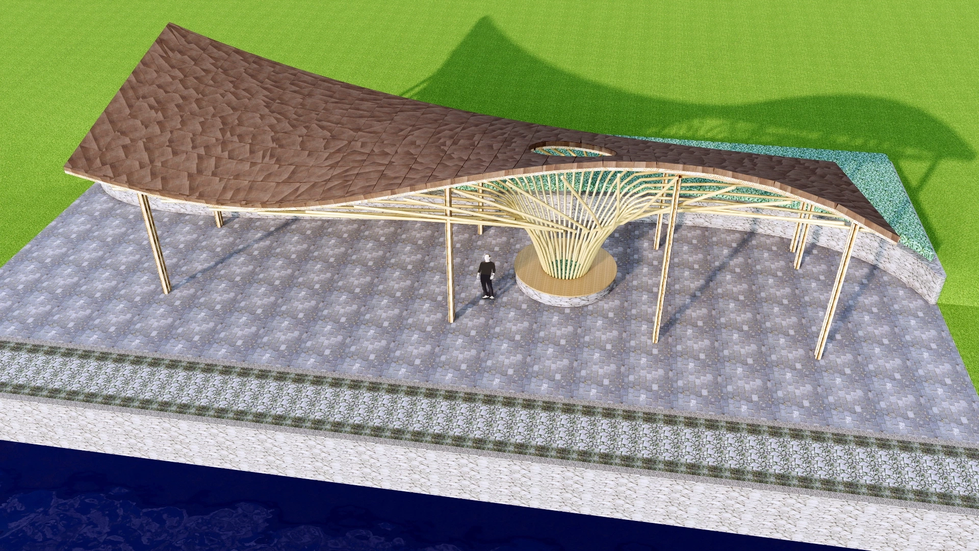 Curved Bamboo Shade Structure sketchup model preview - SketchupBox