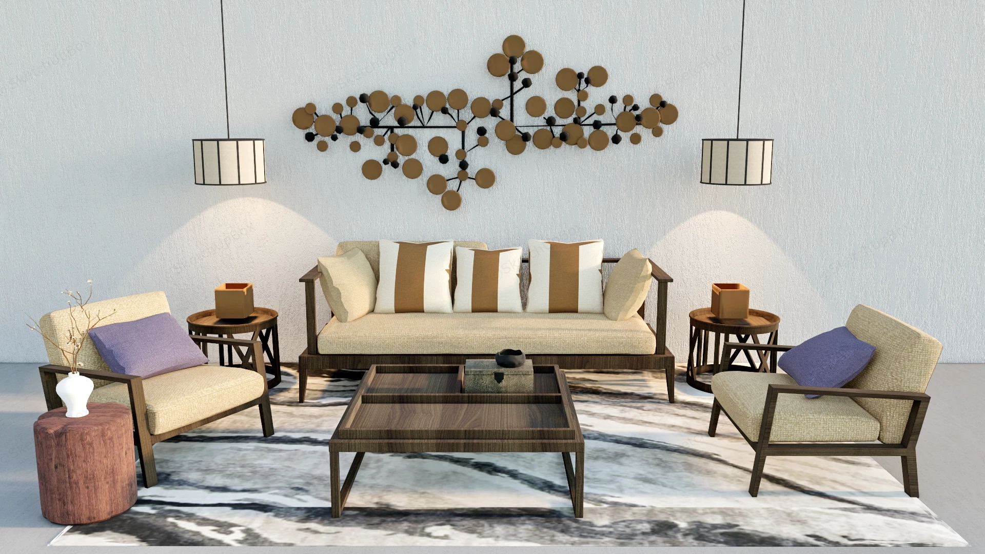 Wooden Living Room Furniture Set sketchup model preview - SketchupBox