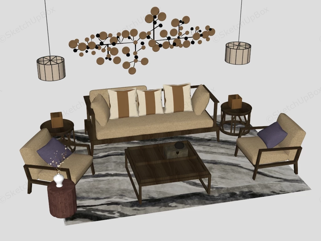 Wooden Living Room Furniture Set sketchup model preview - SketchupBox