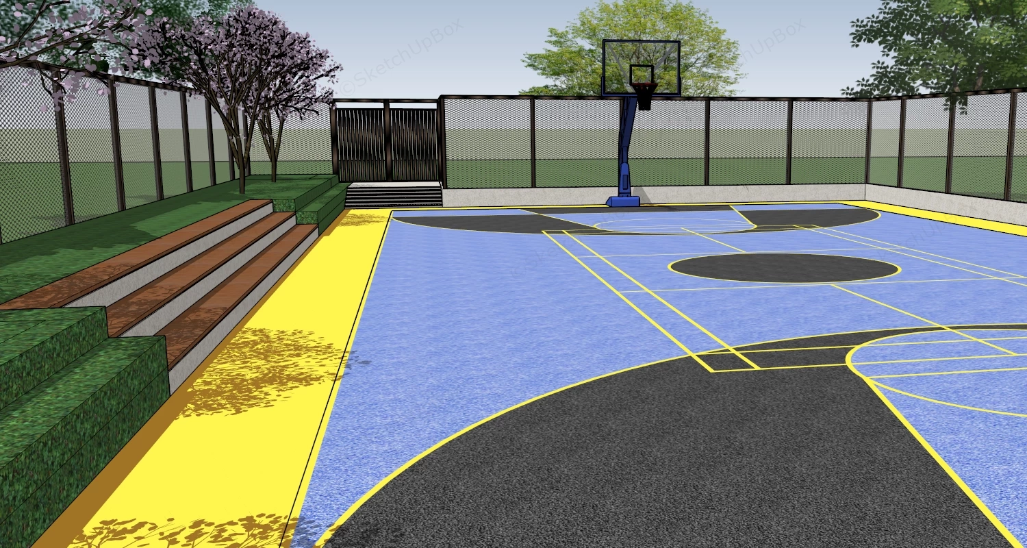 Outdoor Basketball Court sketchup model preview - SketchupBox