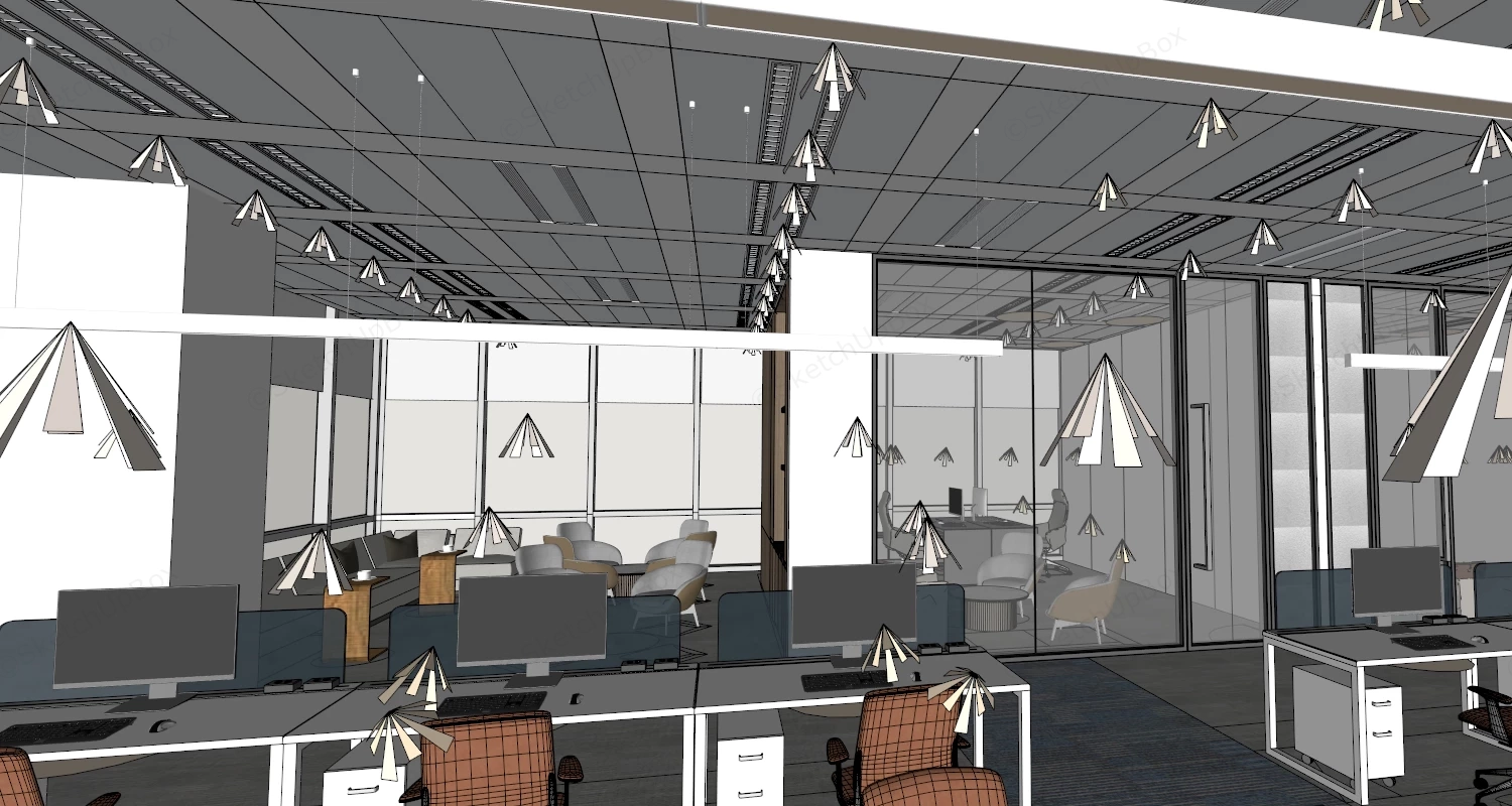 Office Workspace Design sketchup model preview - SketchupBox