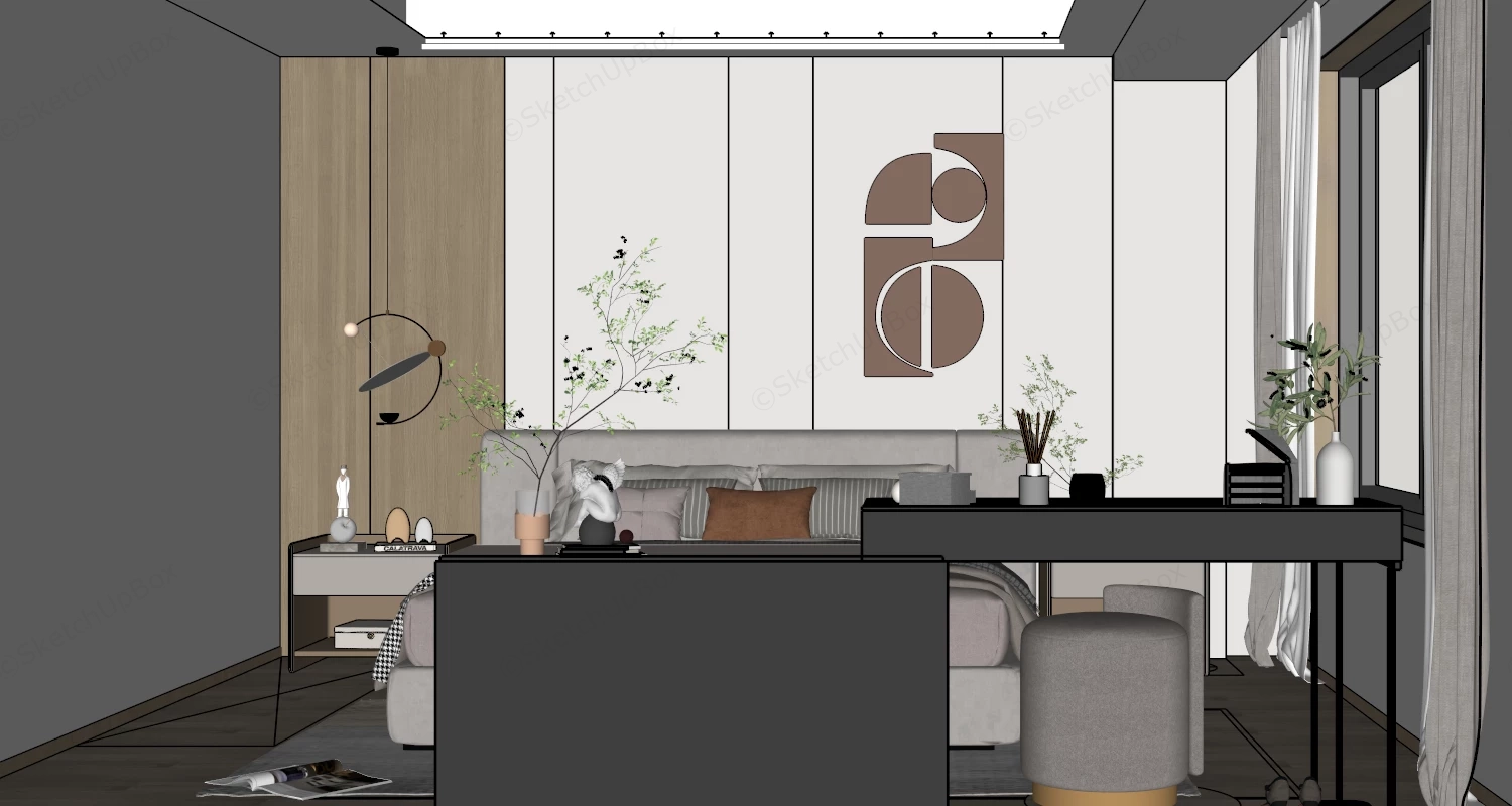 Modern Beige Bedroom Ideas sketchup model preview - SketchupBox