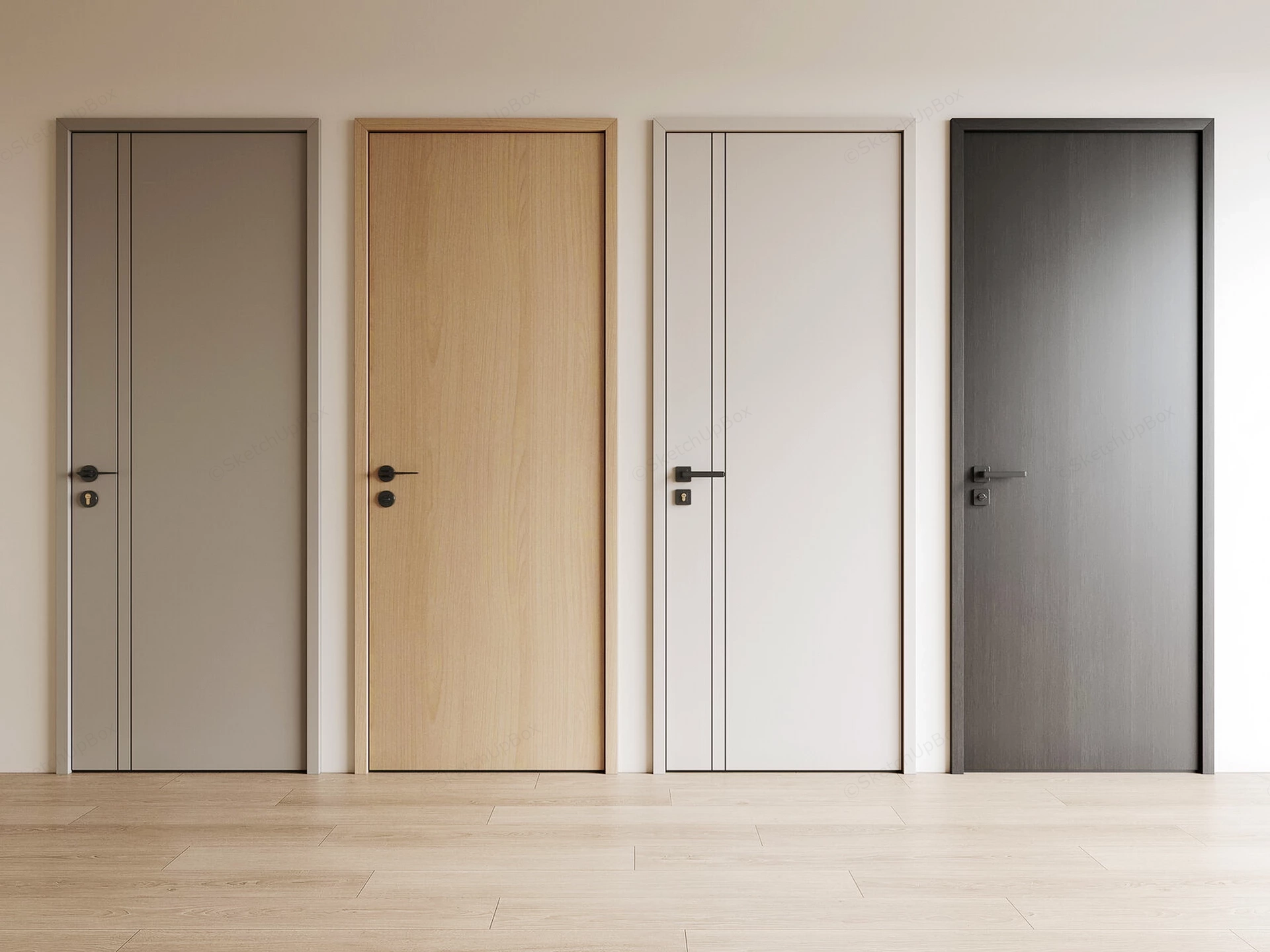 Modern Wood Interior Doors sketchup model preview - SketchupBox