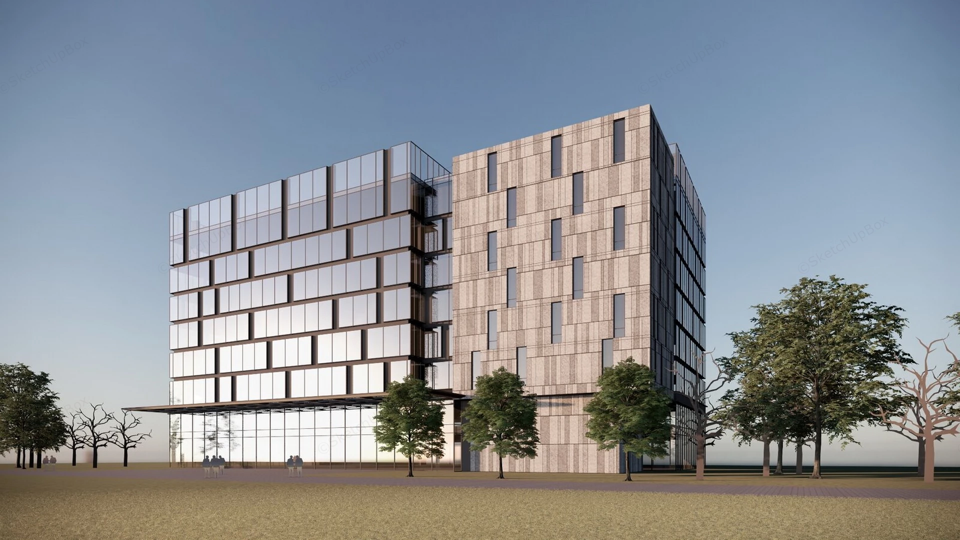 Modern Hotel Exterior Design sketchup model preview - SketchupBox