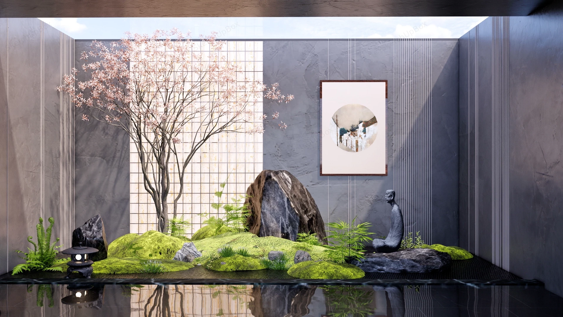 Indoor Buddhist Zen Garden sketchup model preview - SketchupBox