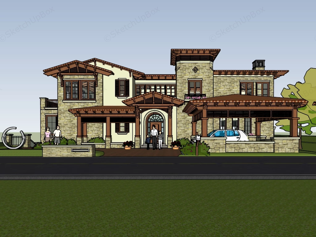 Modern Stone Mansion sketchup model preview - SketchupBox