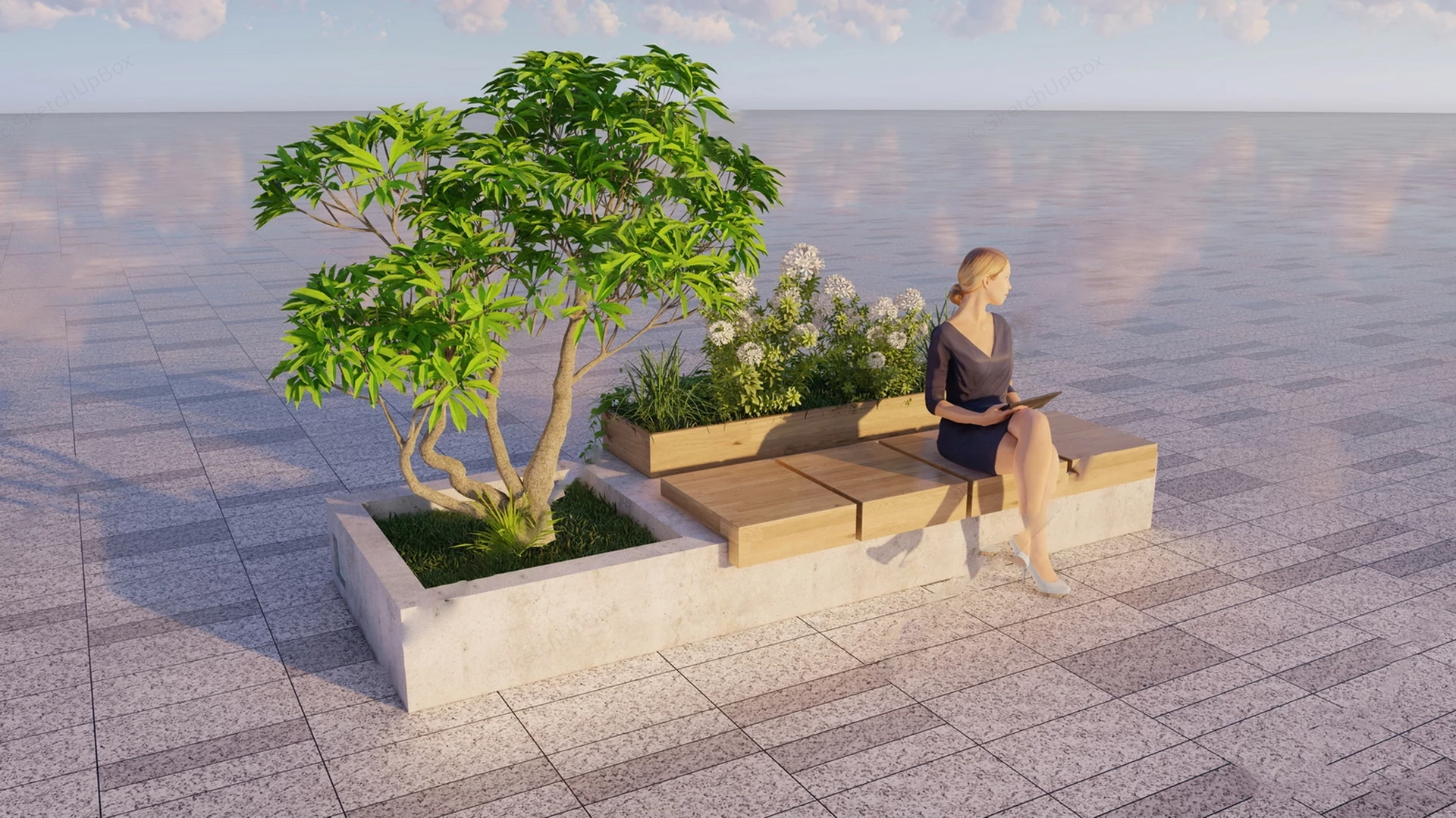 Raised Garden Bed With Bench sketchup model preview - SketchupBox