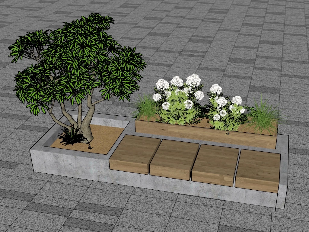 Raised Garden Bed With Bench sketchup model preview - SketchupBox