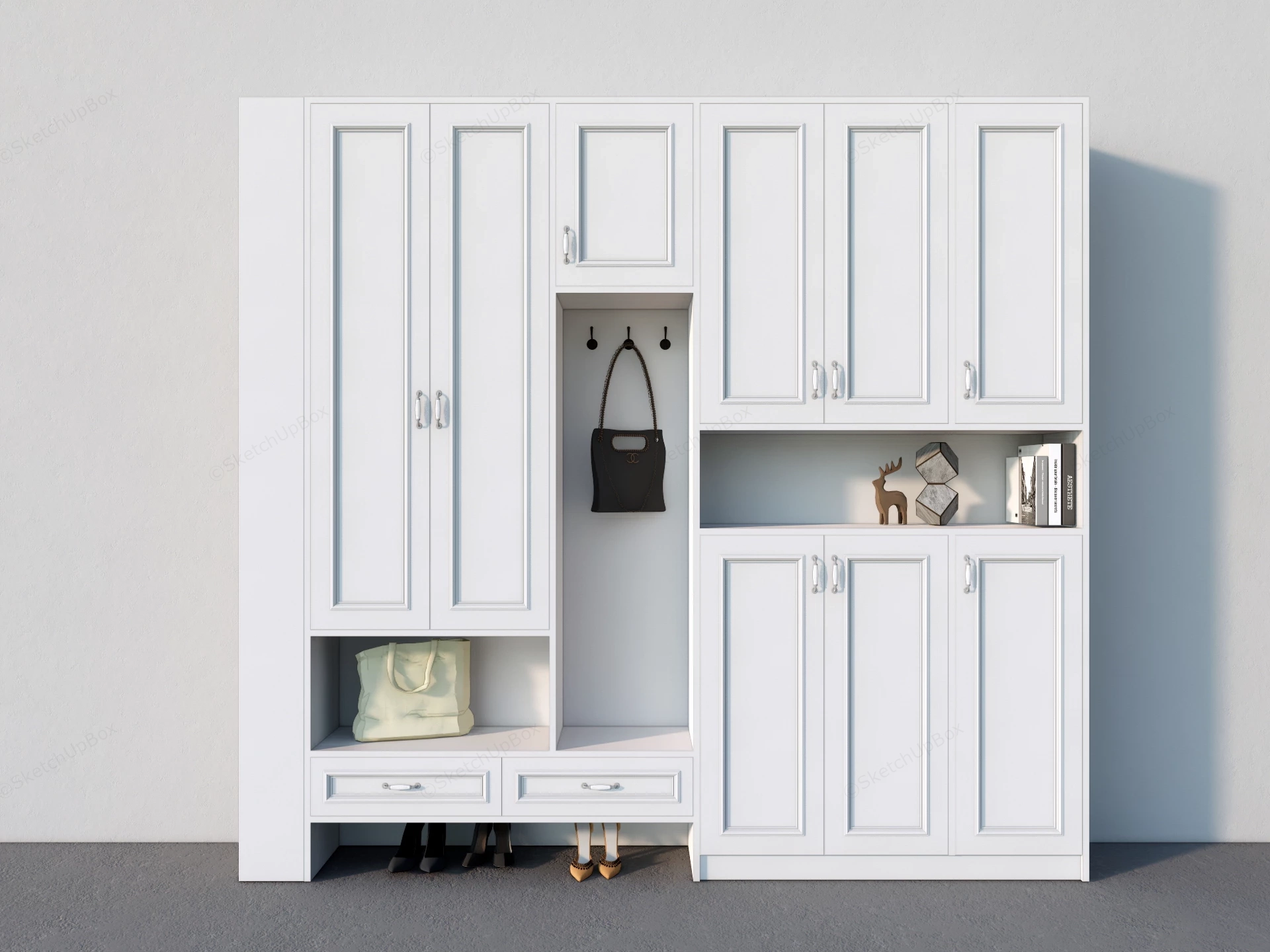 Entryway Wall Storage sketchup model preview - SketchupBox