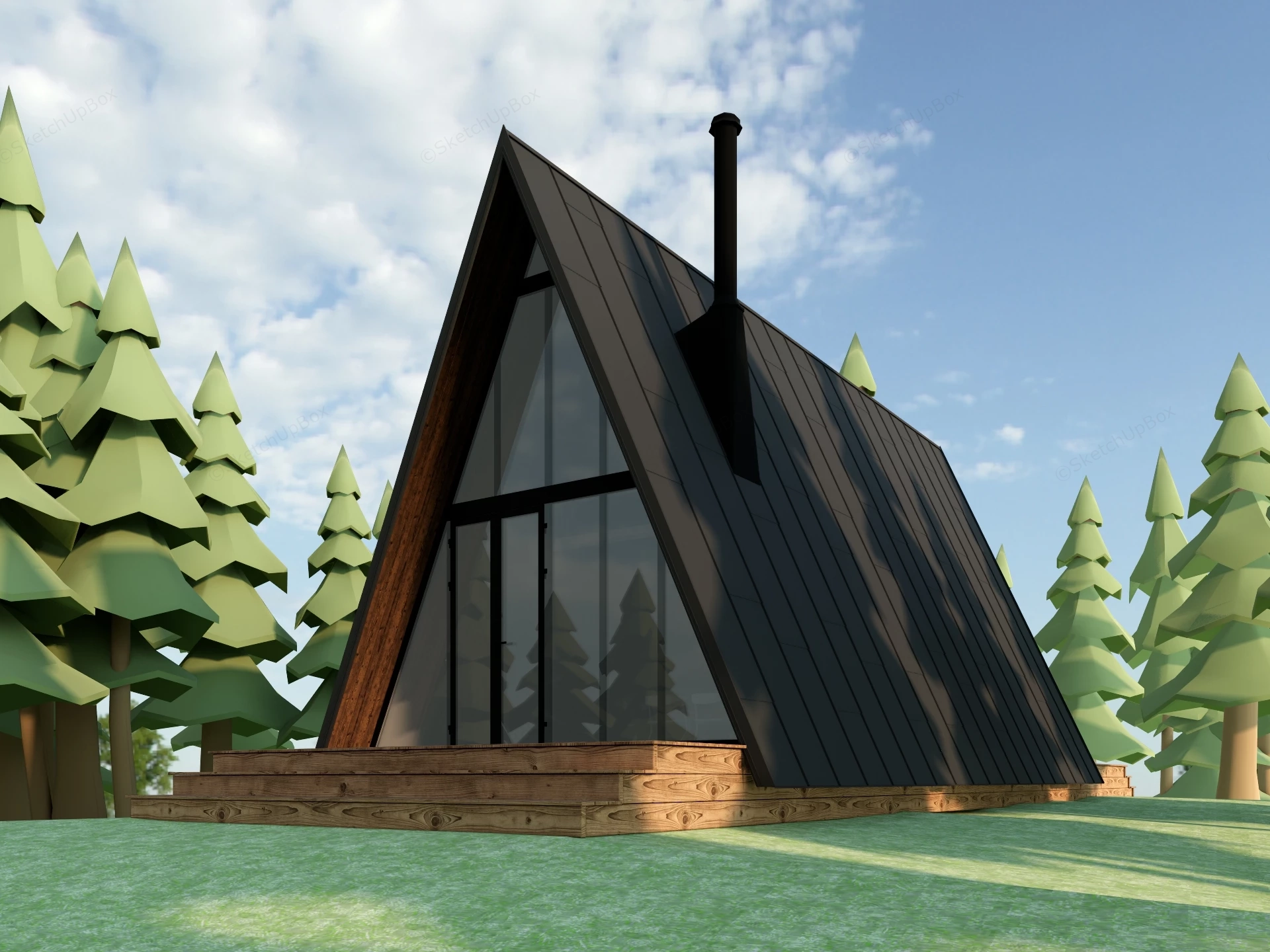 A Frame Cabin sketchup model preview - SketchupBox