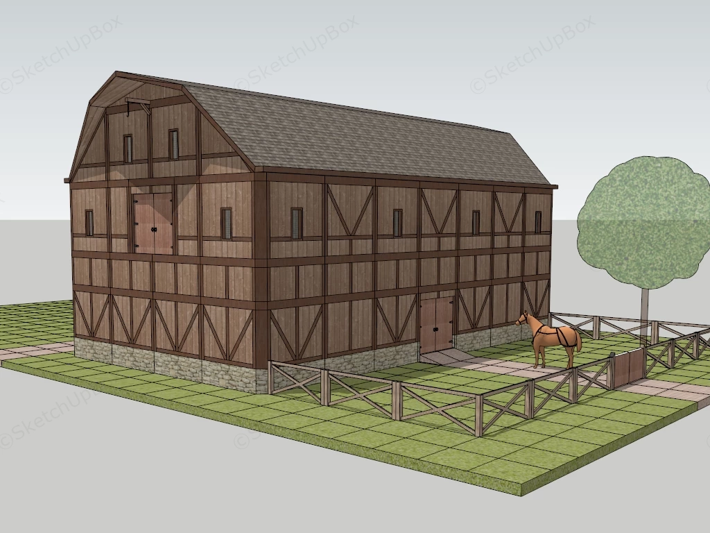 Horse Stable Building sketchup model preview - SketchupBox
