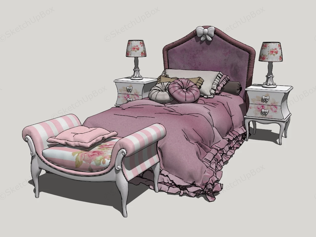 Girls Bedroom Furniture Set sketchup model preview - SketchupBox