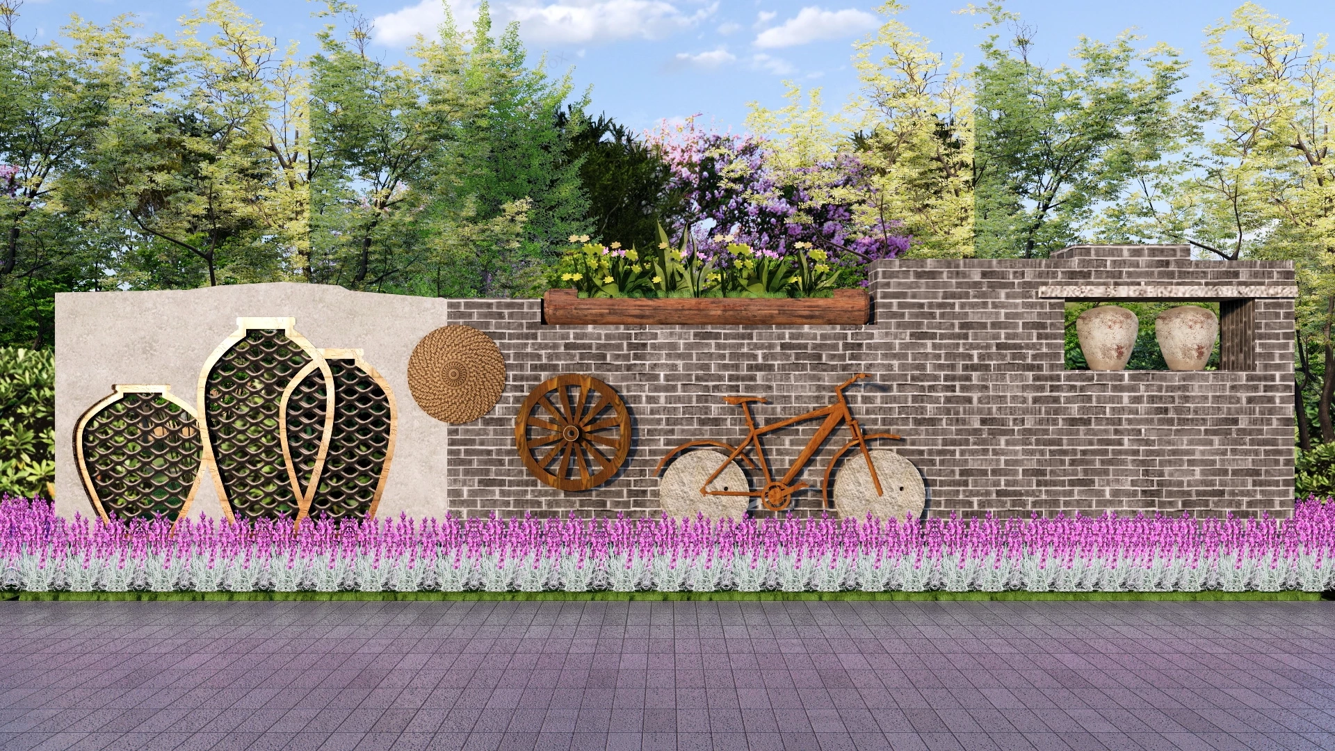 Country Garden Feature Wall sketchup model preview - SketchupBox
