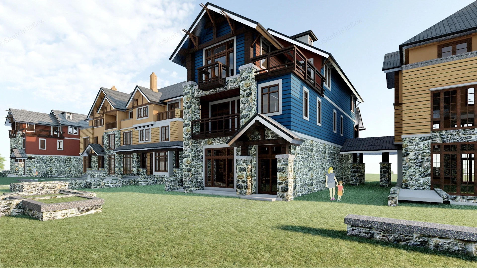 Rustic Stone And Brick Houses sketchup model preview - SketchupBox