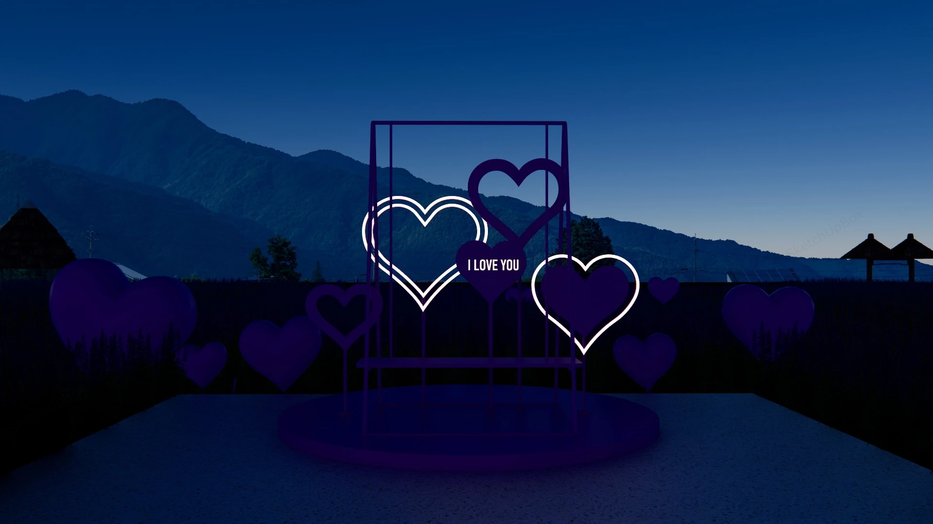 Romantic Pink Heart Art Installations sketchup model preview - SketchupBox