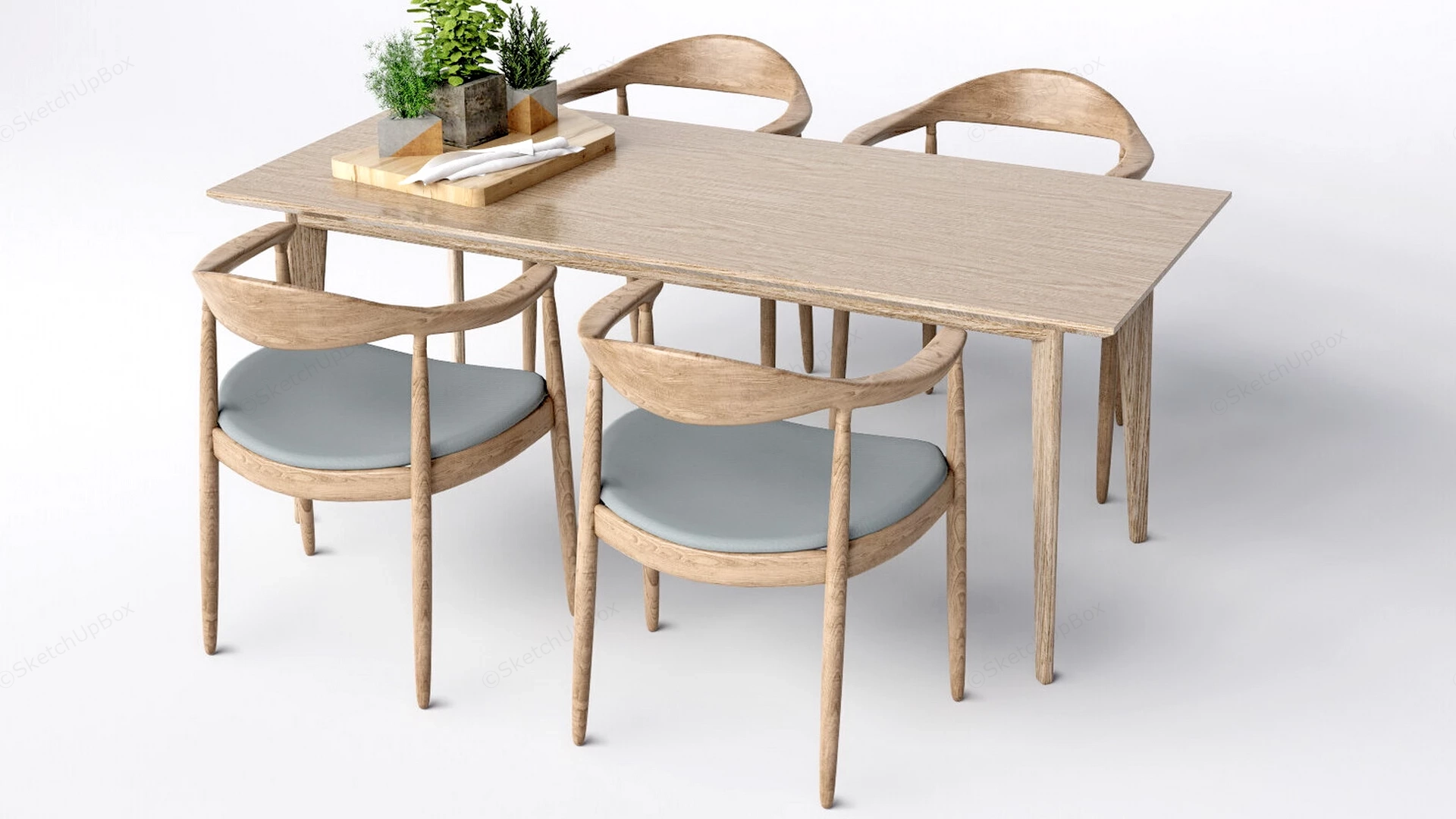 5 Piece Modern Wood Dining Table Set sketchup model preview - SketchupBox