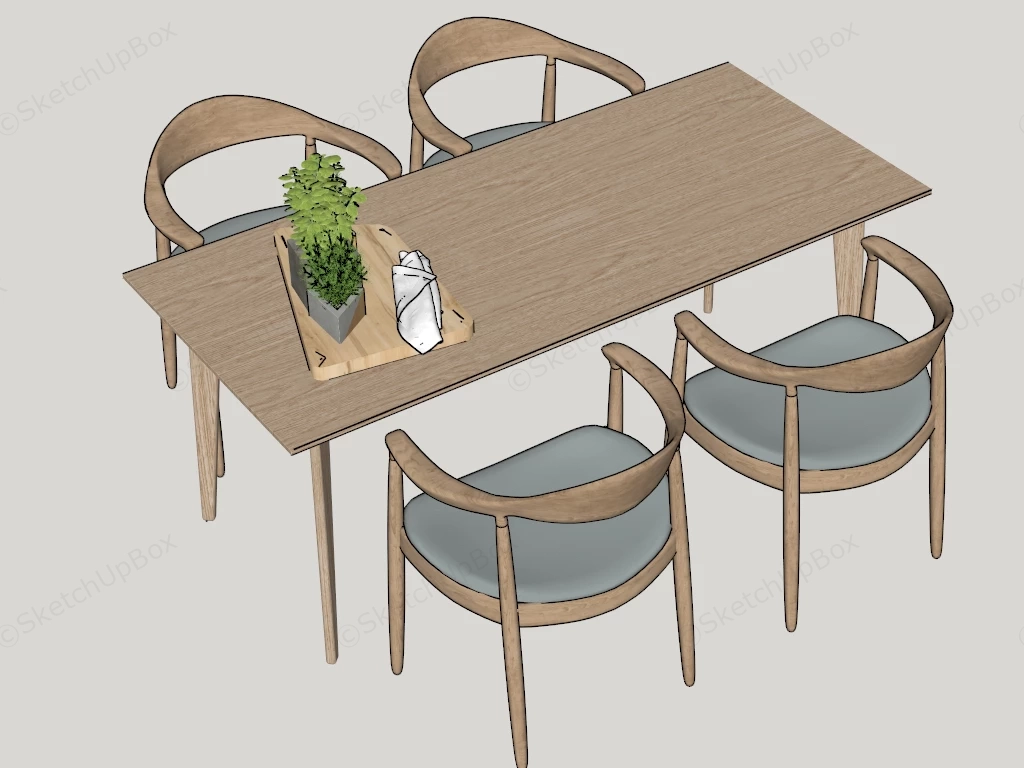 5 Piece Modern Wood Dining Table Set sketchup model preview - SketchupBox