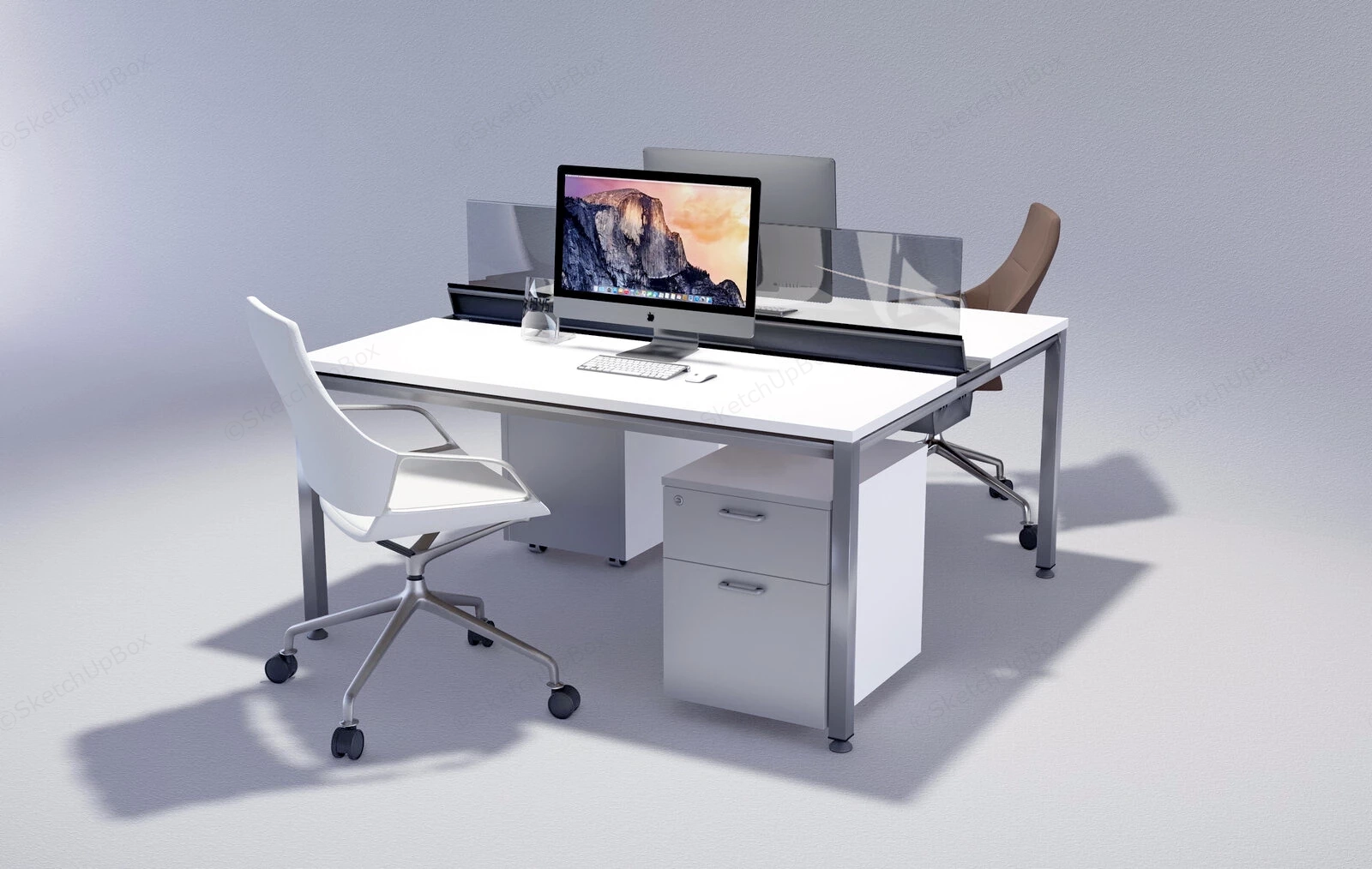 2 Person Office Desk Workstation sketchup model preview - SketchupBox