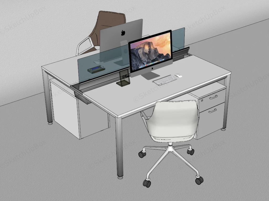 2 Person Office Desk Workstation sketchup model preview - SketchupBox