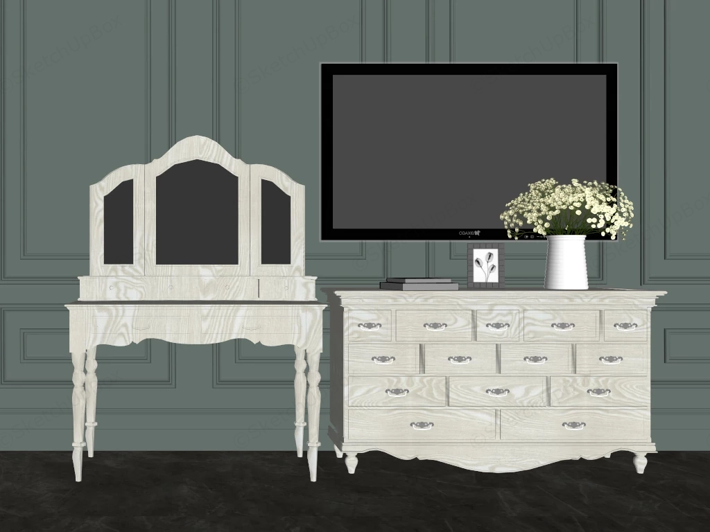Vintage Bedroom Dresser And Vanity sketchup model preview - SketchupBox
