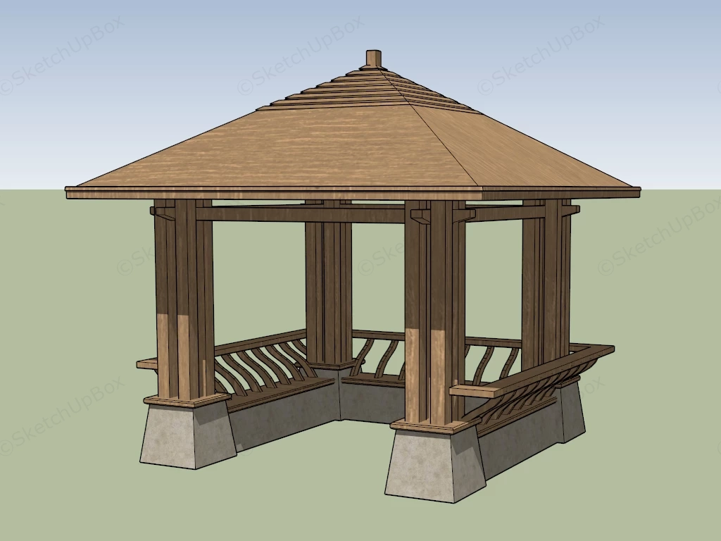 Japanese Garden Gazebo sketchup model preview - SketchupBox