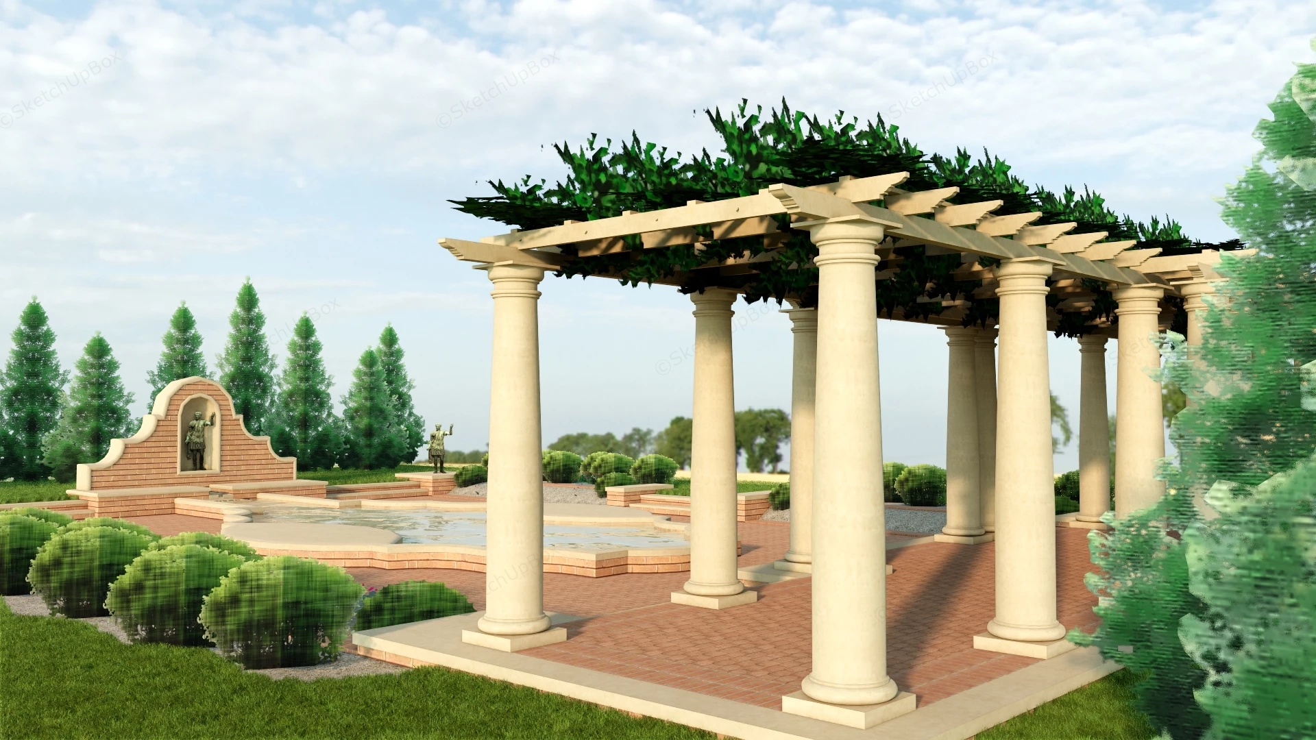 Roman Garden With Pergola And Pool sketchup model preview - SketchupBox