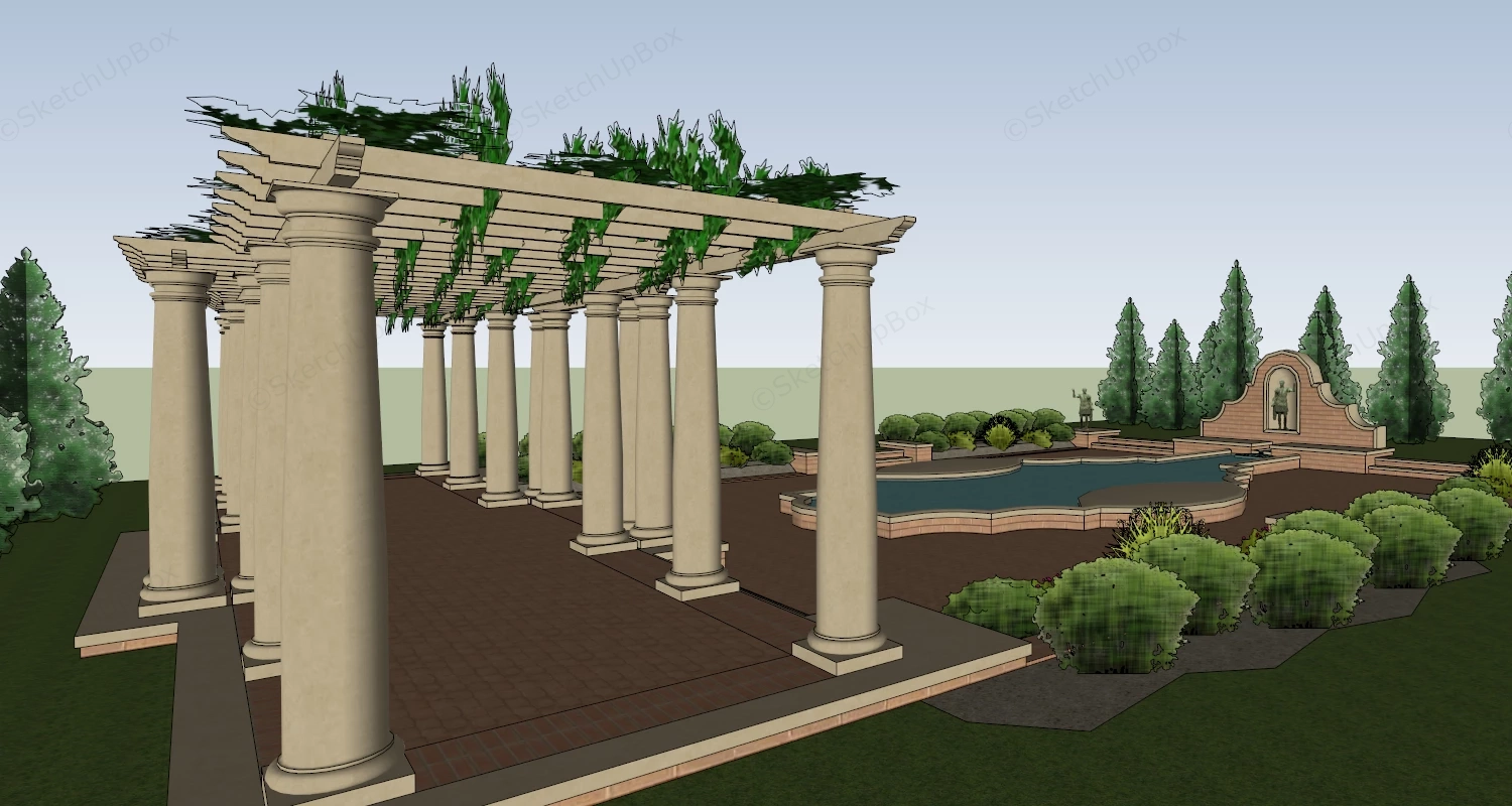 Roman Garden With Pergola And Pool sketchup model preview - SketchupBox