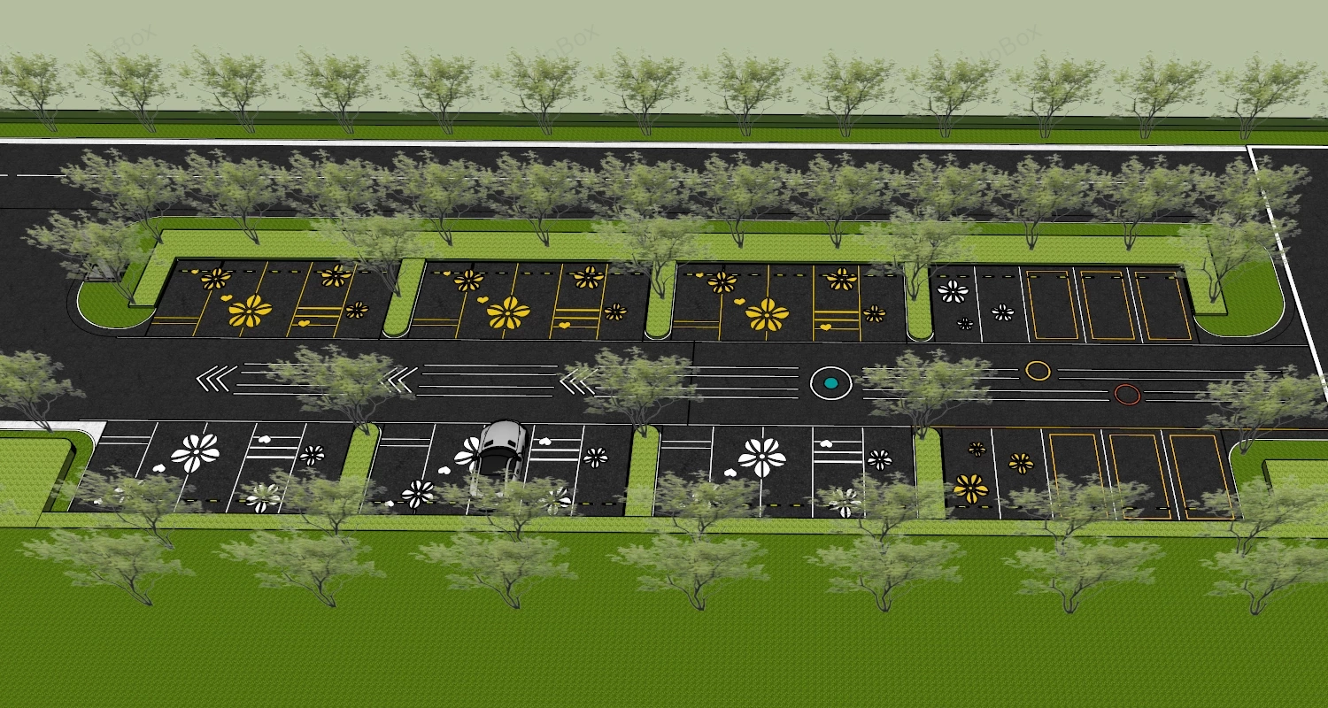 Landscaped Car Park sketchup model preview - SketchupBox